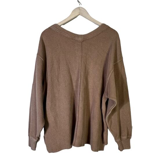 Aerie Wonder Textured V-Neck Long Sleeve Sweatshirt Womens S Brown Clean Girl - Picture 5 of 7